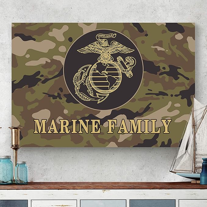 Renditions Gallery Nature Military Wall Art Home Paintings & Prints Artwork Fierce American Marine Crest Modern Patriotic Modern Decorations for Bedroom Office Kitchen - 16"x20" LT25