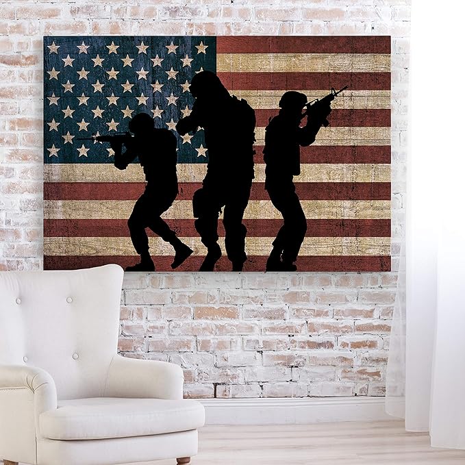 Renditions Gallery Military Canvas Wall Art Home Paintings Artwork American Patriotic Marines Modern Black Veteran Flag Wall Hanging for Bedroom Office Kitchen Prints - 16"x20" LT25