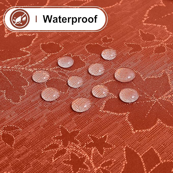 misaya Rectangle Thanksgiving Tablecloth, Waterproof Jacquard Fall Table Cloth, Damask Cloth Table Cover for Harvest Decor (52" x 70", Rust Maple Leaf)