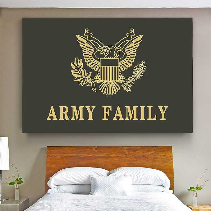 Renditions Gallery Canvas Nationalist Wall Art Paintings & Prints Artwork Golden American Army Crest Modern Patriotic Canvas Military Decorations for Bedroom Office Kitchen - 36"x48" LT25
