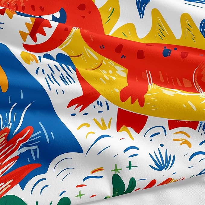 Helloosun 5PCS Dinosaur Comforter Sets Full,Cartoon Dinosaur Bedding Sets for Kids,Colourful Toddler Comforter Full