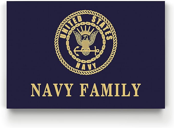 Renditions Gallery Canvas Nationalist Wall Art Paintings & Prints Artwork Golden United States Navy Crest Modern Patriotic Canvas Military Decor for Bedroom Office Kitchen - 16"x20" LT25