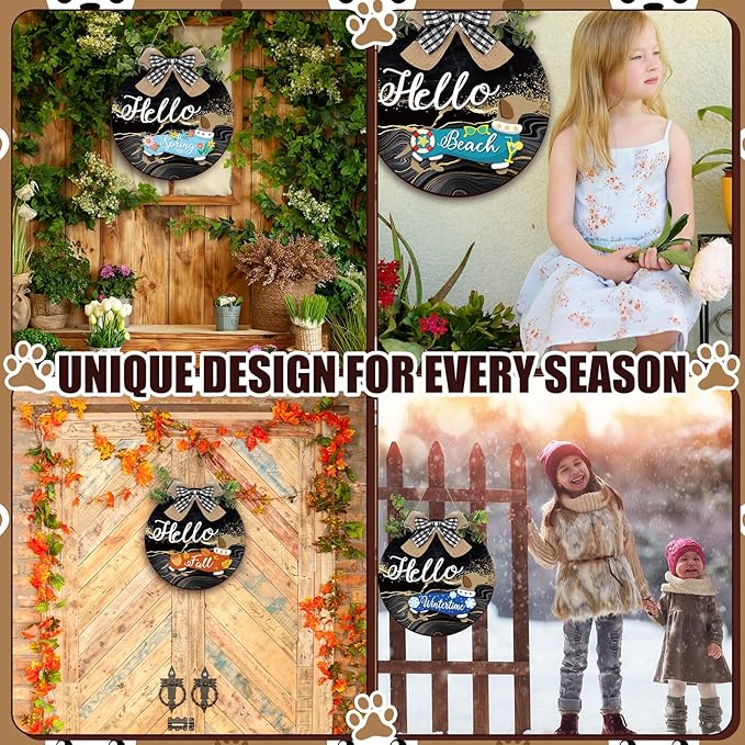 Glenmal 16 Pcs Seasonal Dachshund Door Decor for All Season and Holiday Hanging Cute Christmas Dachshund Welcome Sign Rustic Wooden Farmhouse Front Door Signs Outdoor(Black, Gold)
