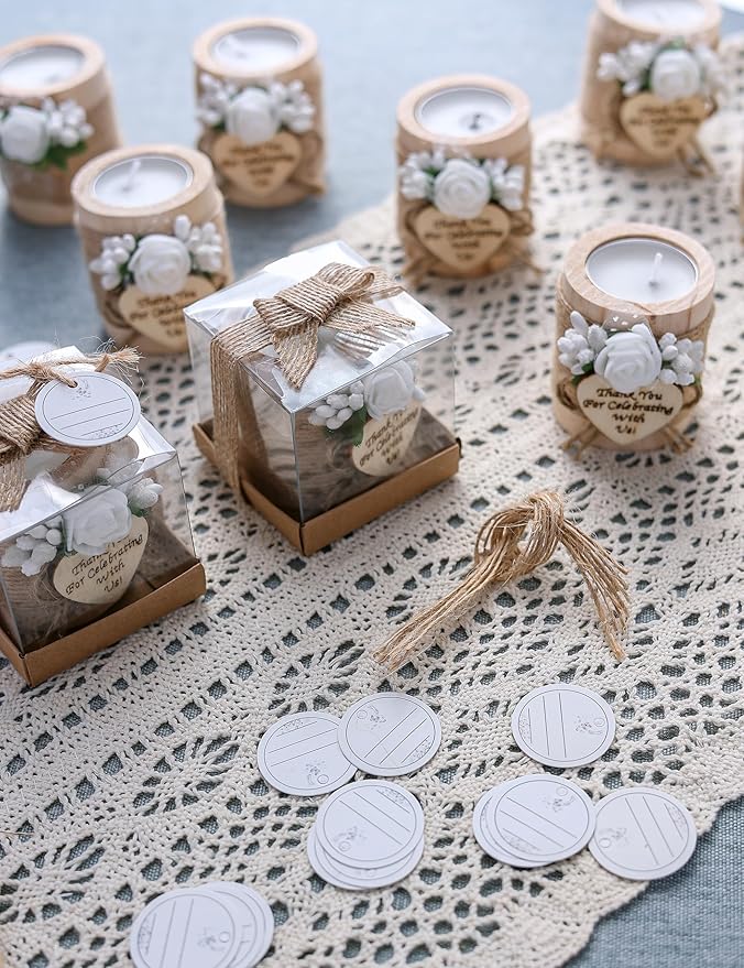 50 Piece Wooden Tealight Candle Holder Set, Wedding Party Favors for Guests, Thank You Favors, Guest Return Favors, Bridal Shower Favors for Guests, Baby Shower Favor for Guests.(Light brown 50 pcs)