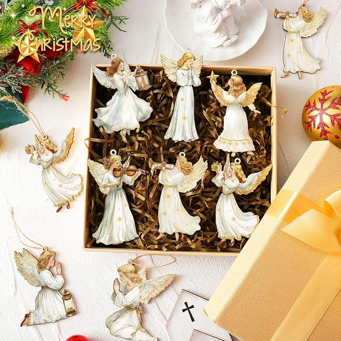 Yookeer 36 Pieces Angel Christmas Ornaments Wooden Xmas Tree Decorations Rustic Hanging Ornaments Farmhouse Angel Christmas Decorations for Xmas Tree Holiday Indoor Decor