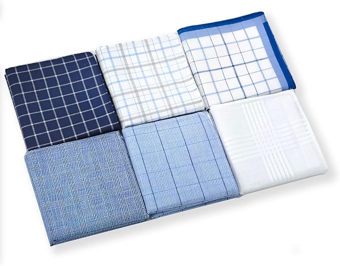 Gifts Cotton Handkerchiefs 100% Soft Cotton 12-Pack White handkerchif and Blue cotton handkerchief for Men and Women
