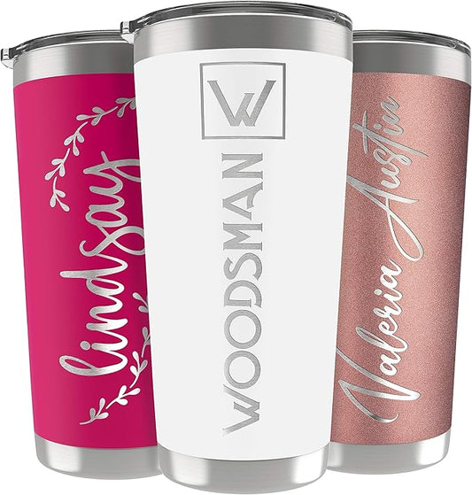 Personalized Gifts For Women - 20 Oz. Custom Tumblers w/Lid, White - Insulated Travel Coffee Mugs - Optional Straw Set, Stainless Steel Double Wall Coffee Tumbler, Personalized Cups