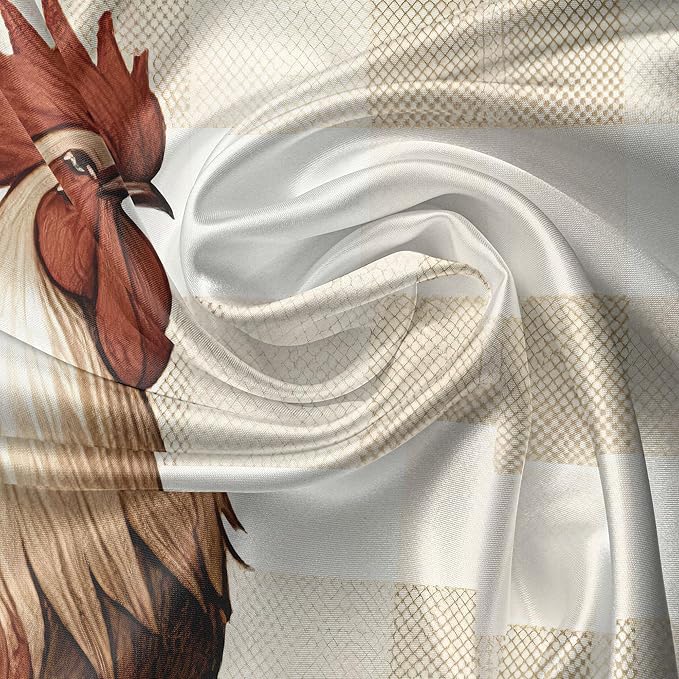 Ambesonne Farmhouse Valance & Tier Curtain 3 pcs Set, Bold Rooster Print and Flowers on Gingham with Rustic Country Style, Window Treatments for Kitchen Room Decor, 55" x 45", Tan Taupe and Dark Pink