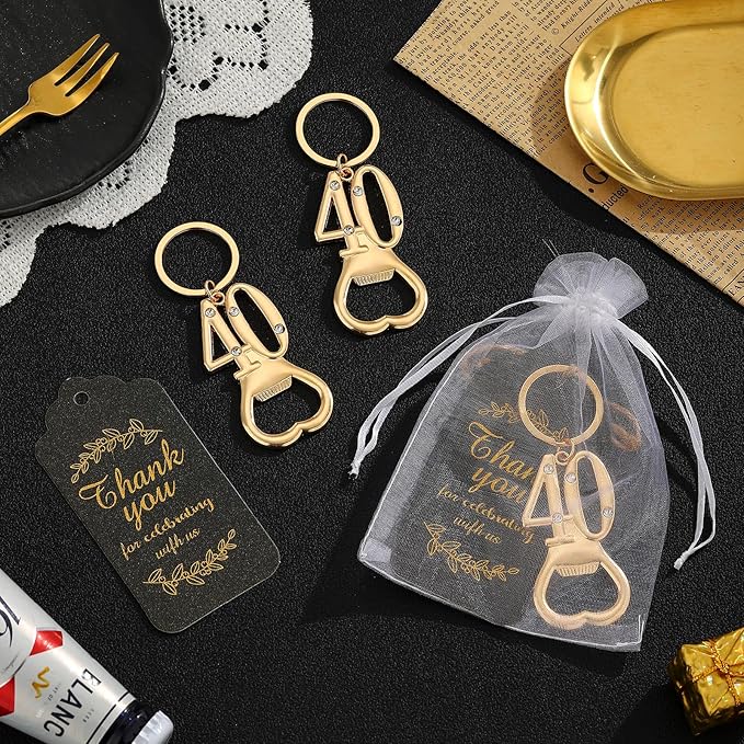 24 pcs 40th Gold Keychain Bottle Opener 40 Birthday Party Favors for Guests,40th Beer Bottle Opener Favors Bulk for Birthday Anniversary Souvenirs Party Decor Supplies (Gold 40th)