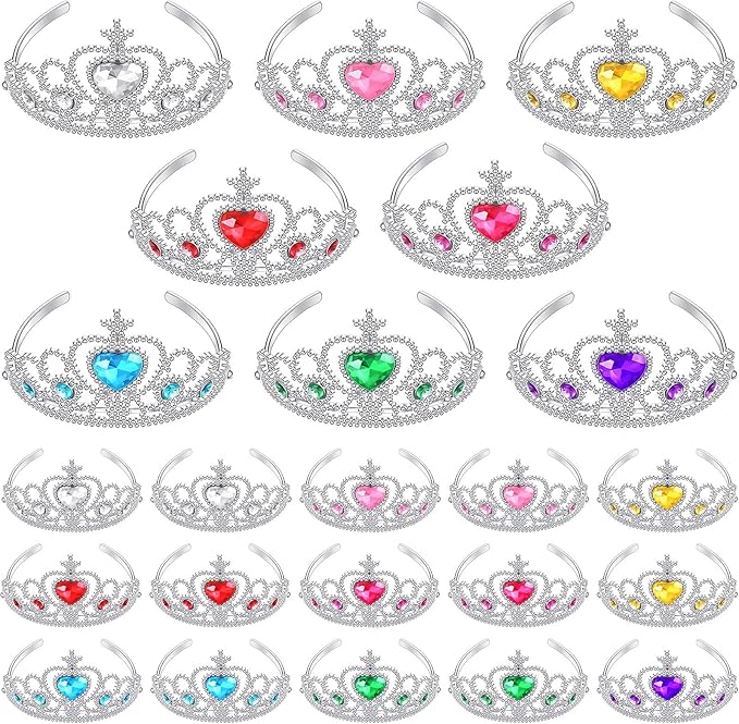 Zhanmai 24 Pcs Tiara Crown Set Princess Crown for Girls Plastic Tiaras Dress up Costume Party Favor Accessories Kid Birthday (Bright Colors)