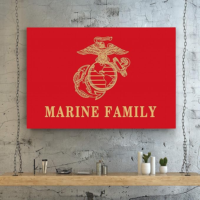 Renditions Gallery Nature Wall Art Home Paintings & Prints Artwork Golden American Marine Crest Modern Patriotic Military Modern Decorations for Bedroom Office Kitchen - 36"x48" LT25