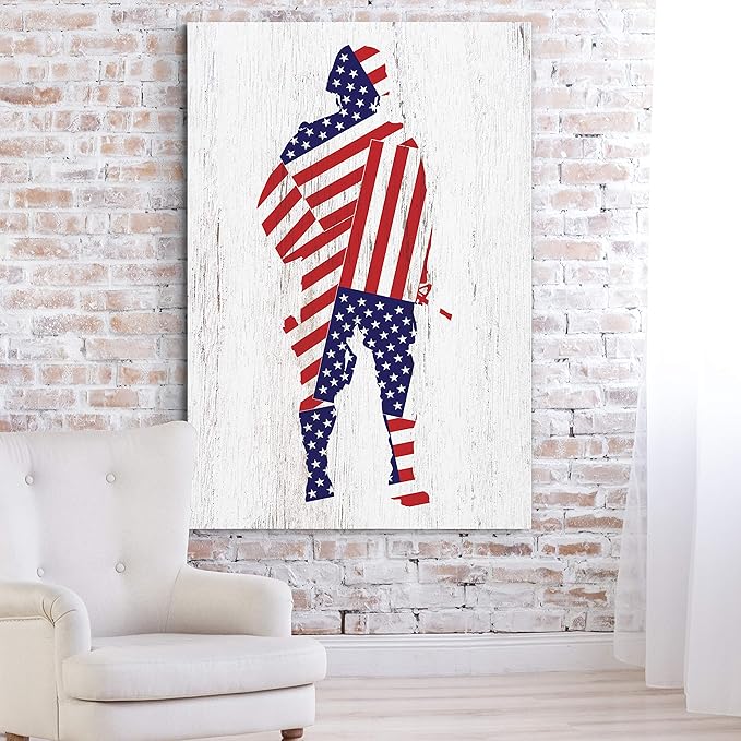 Renditions Gallery Canvas Patriotic Wall Art Home Paintings & Prints Draped American Flag Modern Soldier Canvas Wall Hanging Decorations for Bedroom Office Kitchen - 16"x20" LT25