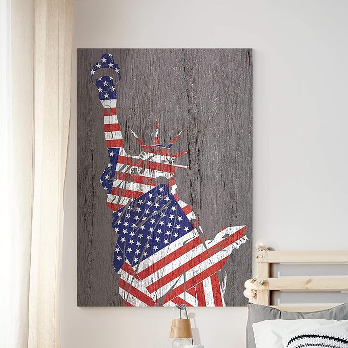 Renditions Gallery Canvas Wall Art Home Paintings & Prints Artwork Flag Draped Liberty Statue Glam Patriotic Modern Wall Hanging Decorations for Dining Room Office Kitchen - 36"x48" LT25