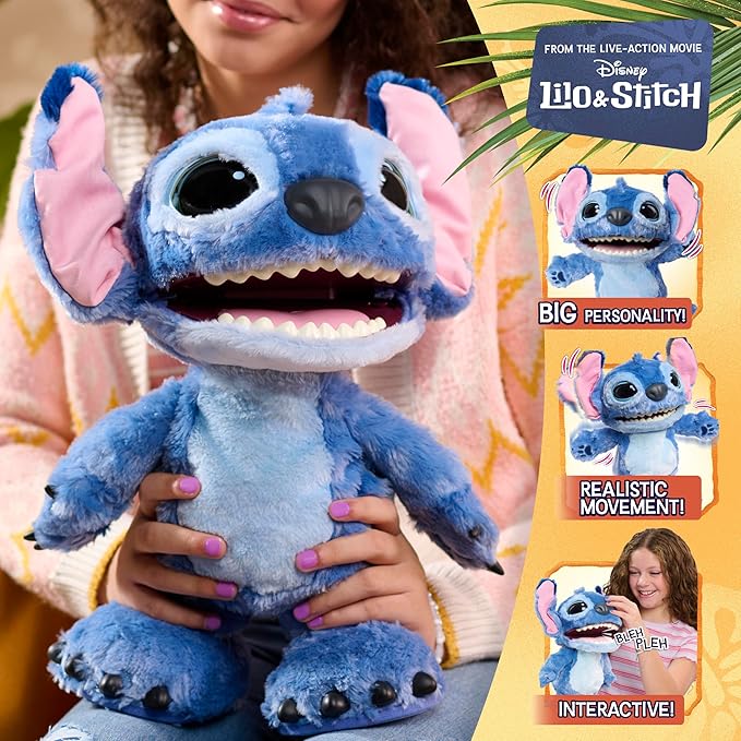 Disney Stitch Just Play Ultimate Interactive 17" Plush Toy, 100+ Sounds & Reactions, Inspired by Disney’s Live-Action Lilo & Stitch Film, New Movie Toy for Fans, Girls, Boys, Kids 3 and Up by