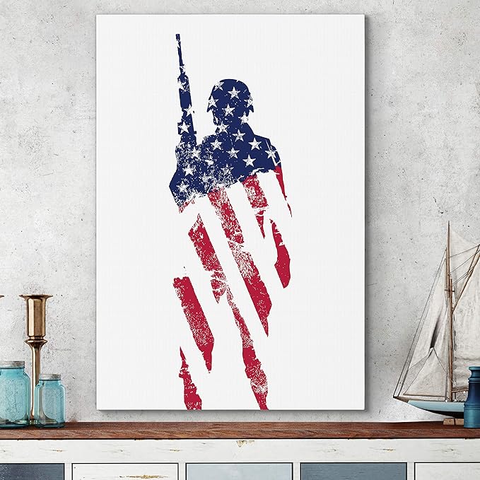 Renditions Gallery Canvas Military Wall Art Paintings & Prints Artwork American Faded Veteran Victory Modern Glam Patriotic Canvas Decorations for Bedroom Office Kitchen - 36"x48" LT25