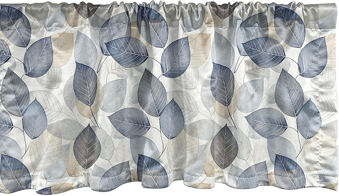 Ambesonne Autumn Leaves Window Valance Pack of 2, Urban Jungle Themed Falling Pale Tone Leafy Peduncles Pattern, Rod Pocket Curtain Valances for Kitchen Bedroom, 54" X 12", Dark Night Blue and Beige