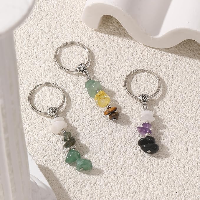 Natural Crystals Keychain Gift for New Beginnings, New Beginnings Gifts for Coworker Anxiety Relief Keychain for Women