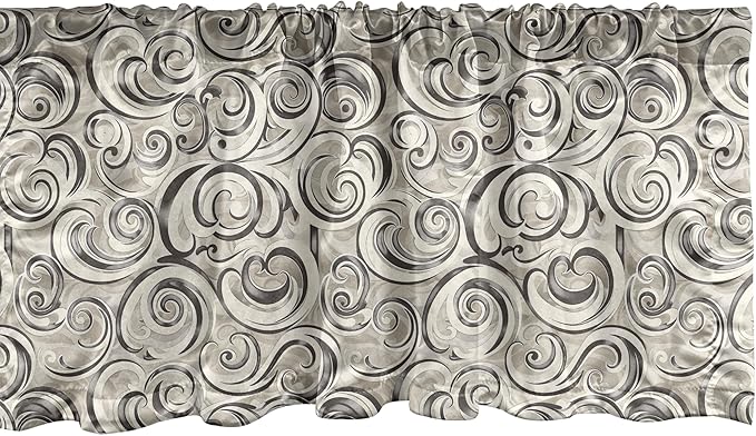 Ambesonne Abstract Window Valance Pack of 2, Modern Interpretation Victorian Curlicue Leafy Stripes Nude Tones, Rod Pocket Curtain Valances for Kitchen Bedroom, 54" X 18", Dusk Dark Taupe Off White
