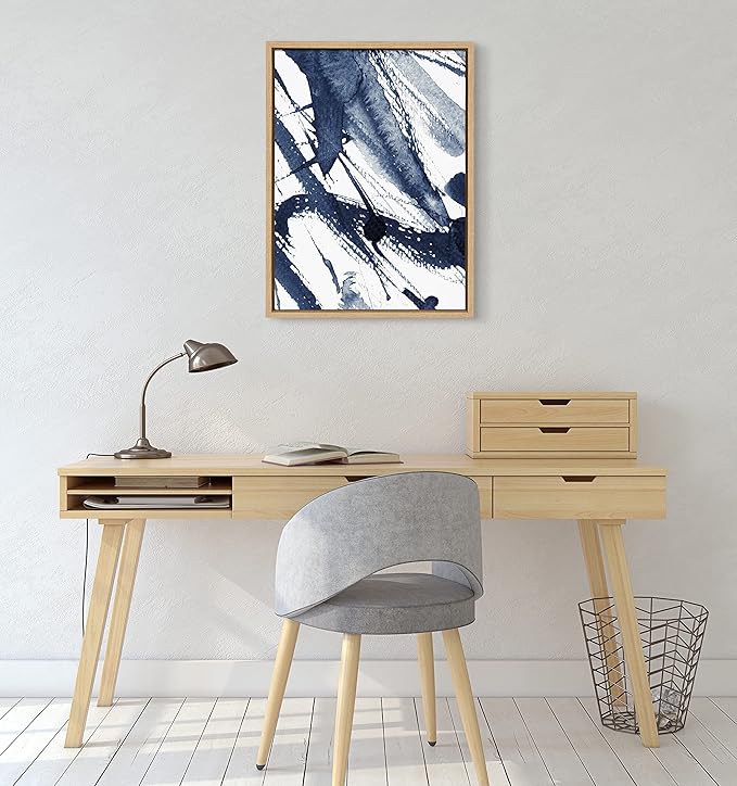 Kate and Laurel Sylvie Indigo Watercolor Abstract Print Framed Canvas Wall Art by Amy Peterson, 23x33 Gold