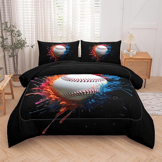 Helloosun 5PCS Baseball Comforter Set Full,Sports Bedding Sets for Boys,Full Comforter Sets for Boys,Baseball Bedding Set with Sheets