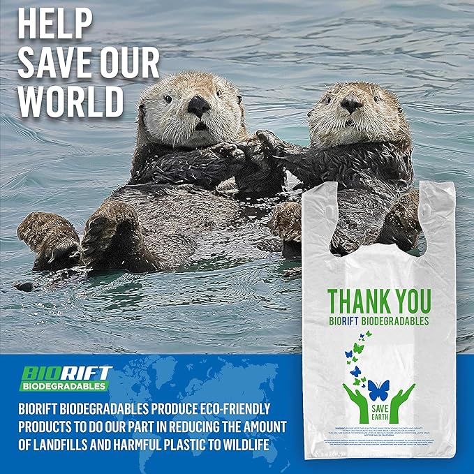 Biodegradable Thank You Bags | 1000 Count - Bulk | Extra Thick, Strong, Recyclable, & Reusable | 100% Biodegradable Shopping Bags, Grocery/Restaurant/Supermarket | 12" x 6.5" x 22" | Made in USA