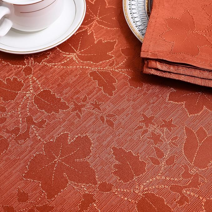 misaya Rectangle Thanksgiving Tablecloth, Waterproof Jacquard Fall Table Cloth, Damask Cloth Table Cover for Harvest Decor (52" x 70", Rust Maple Leaf)