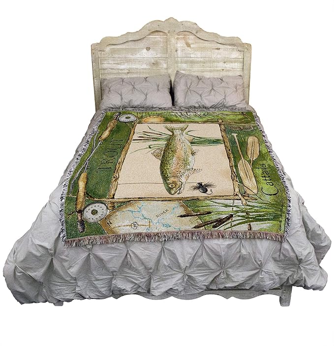 Pure Country Weavers Fisherman's Catch Trout Blanket by Anita Phillips - Lake Lodge Cabin Gift Tapestry Throw Woven from Cotton - Made in The USA (72x54)