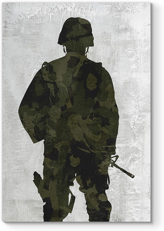 Renditions Gallery Canvas Military Wall Art Modern Paintings & Prints Decorations Fierce American Marine Abstract Green Black Patriotic Artwork for Bedroom Office Kitchen - 30"x40" LT25
