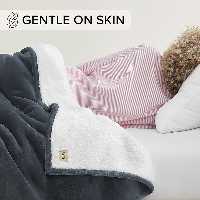 UGG Nita King/California King Blanket Fleece Fluffy Reversible Soft Fuzzy Bedding Cozy Plush Oversized Blanket Machine Washable Bedroom Decor for Big Couch or Bed, 110-inch x 90-inch, Charcoal Grey