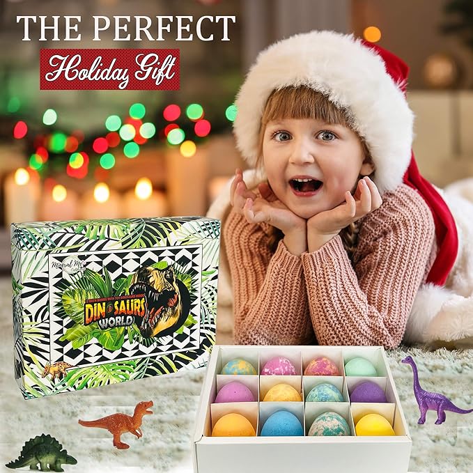 Bath Bombs for Kids with Surprise Inside - 12 Dinosaur Bath Bombs with Toys, Organic Colorful Bubble Bath Fizzies, Dino Egg Bath Bomb w/Rich Bubbles, Birthday Gifts for Kids, Boys, Girls