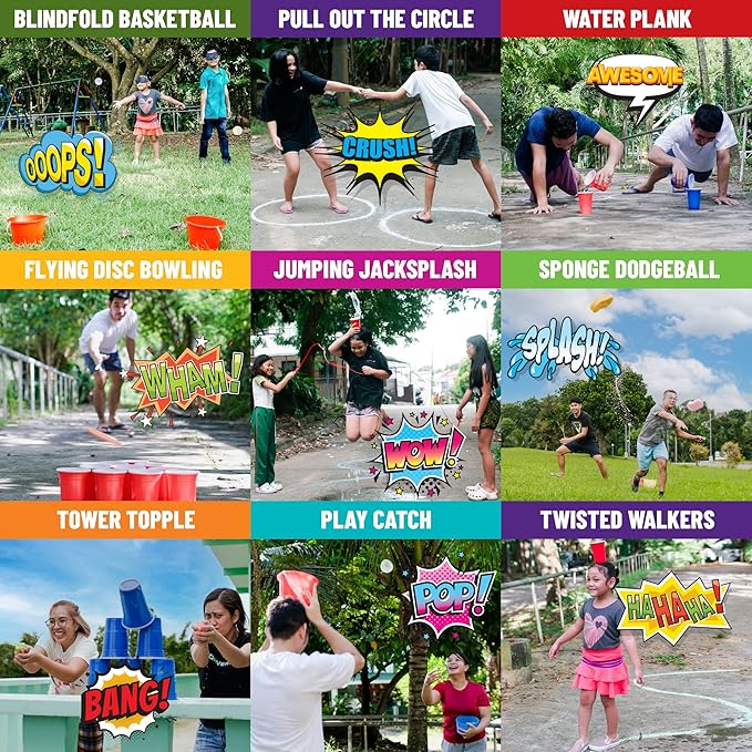 Funwares Original 272 Outdoor Minute of Fun Games - Minute to Win It Family Party & Travel for Kids & Adults, 2-12 Players! Ready to Play Right Out of The Box!