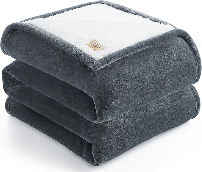 UGG Nita Full/Queen Blanket Fleece Fluffy Reversible Soft Fuzzy Bedding Cozy Plush Warm Oversized Blanket Machine Washable Bedroom Decor for Big Couch or Bed, 90-inch x 90-inch, Charcoal Grey