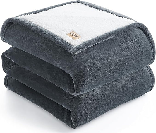 UGG Nita Full/Queen Blanket Fleece Fluffy Reversible Soft Fuzzy Bedding Cozy Plush Warm Oversized Blanket Machine Washable Bedroom Decor for Big Couch or Bed, 90-inch x 90-inch, Charcoal Grey