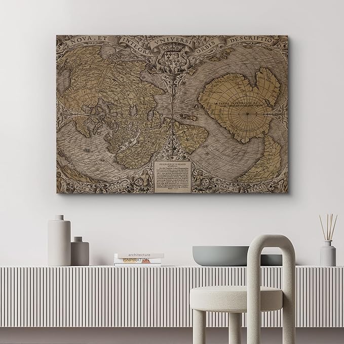 wall26 Canvas Print Wall Art Vintage Sepia Old World Map Digital Art Modern Art Traditional Colorful for Living Room, Bedroom, Office - 32"x48"
