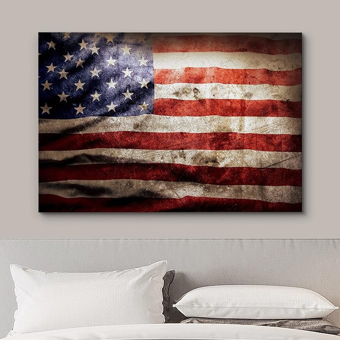 wall26 Canvas Print Wall Art Dark Faded Vintage Retro American Flag Pop Culture Cultural Digital Art Modern Art Traditional Colorful for Living Room, Bedroom, Office - 16"x24"