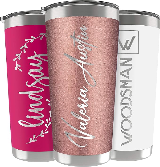 Personalized Gifts For Women - 20 Oz. Custom Tumblers w/Lid, Rose Gold - Insulated Travel Coffee Mugs - Optional Straw Set, Stainless Steel Double Wall Coffee Tumbler, Personalized Cups