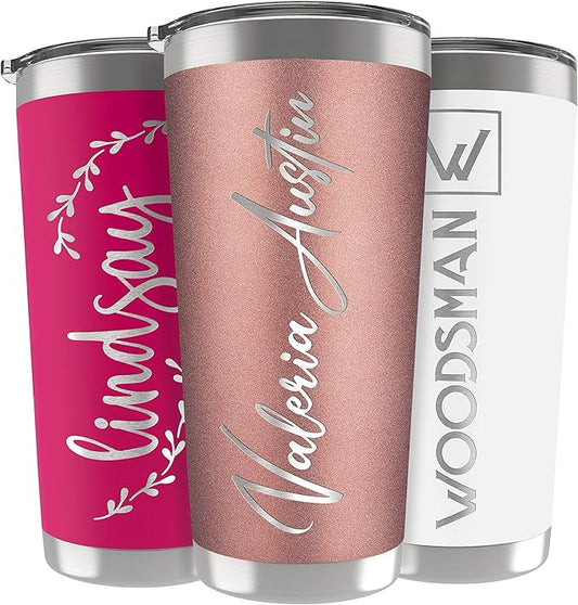 Personalized Gifts For Women - 20 Oz. Custom Tumblers w/Lid, Rose Gold - Insulated Travel Coffee Mugs - Optional Straw Set, Stainless Steel Double Wall Coffee Tumbler, Personalized Cups