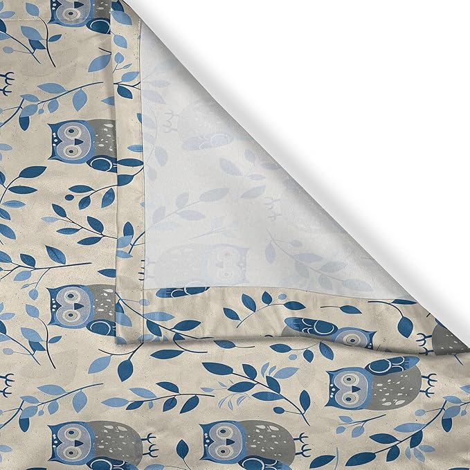 Ambesonne Owls Long Kitchen Curtains, Vintage Farmhouse Vibe Bluish Birds and Leaves on Shadowy Plain Background, 2 Panel Set Drapes with Rod Pocket Room Decor, 55" x 45", Dark Sky Blue Beige