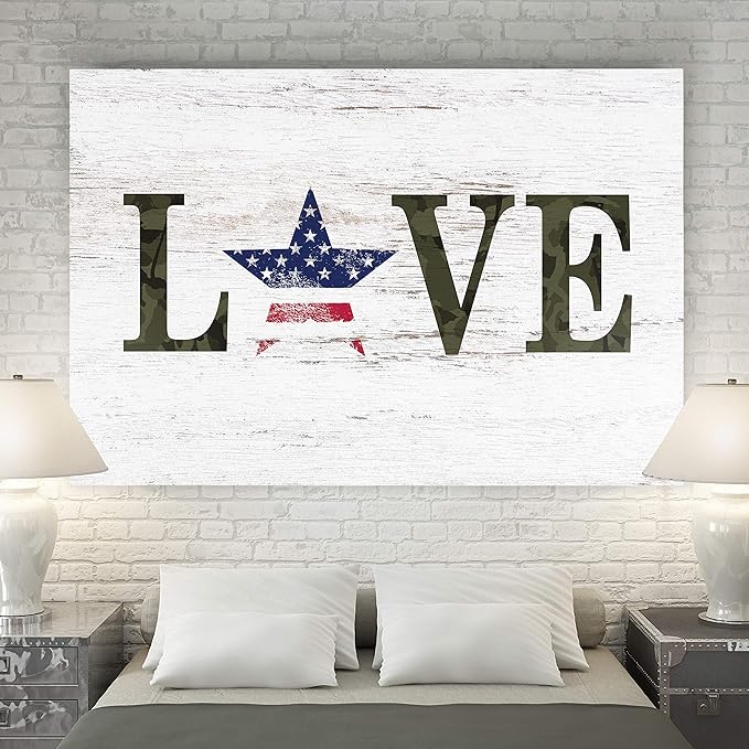 Renditions Gallery Canvas Patriotic Wall Art Modern Decorations Paintings Stary American Love Rustic Black & White Veteran Nationalistic Wall Hanging for Bedroom Office Kitchen - 24"x32" LT25