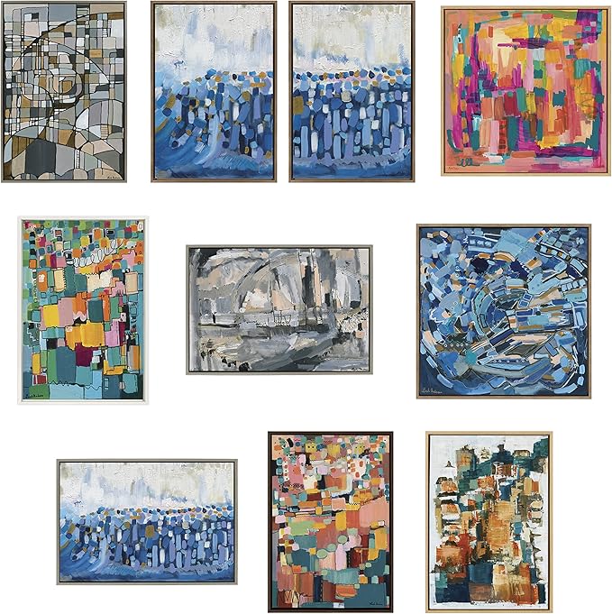 Kate and Laurel Sylvie Applause Framed Canvas Wall Art by Leah Nadeau, Set of 2, 18x24 White, Multicolored Abstract Art Collection for Wall