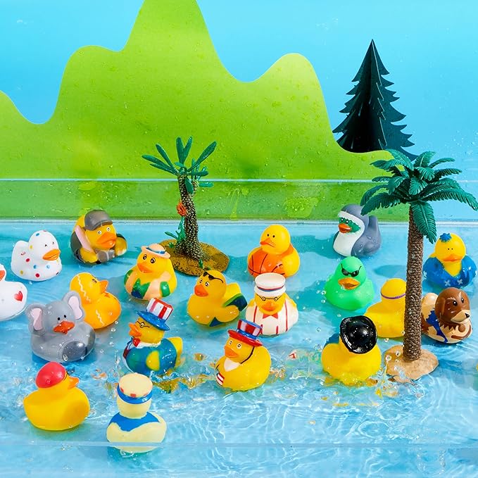 JOYIN 30 Pcs Rubber Ducks, Random Assortment Ducks Bulk with Mesh Carry Bag, Mini Rubber Duckies for Baby Bath Toys, Kids Toddler Summer Pool Toys Birthday Gifts Party Favors
