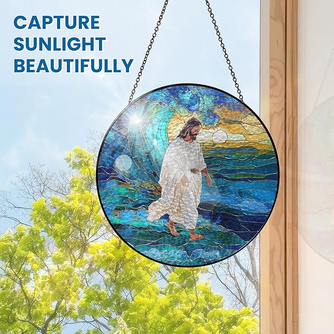 FLAGWIX Christmas Christian Gifts for Women Faith - Stained Glass Window Hanging 10 in - Catholic Religious Gifts for Women, Christian Sun Catchers Indoor for Home Garden Decor, Christmas Decorations