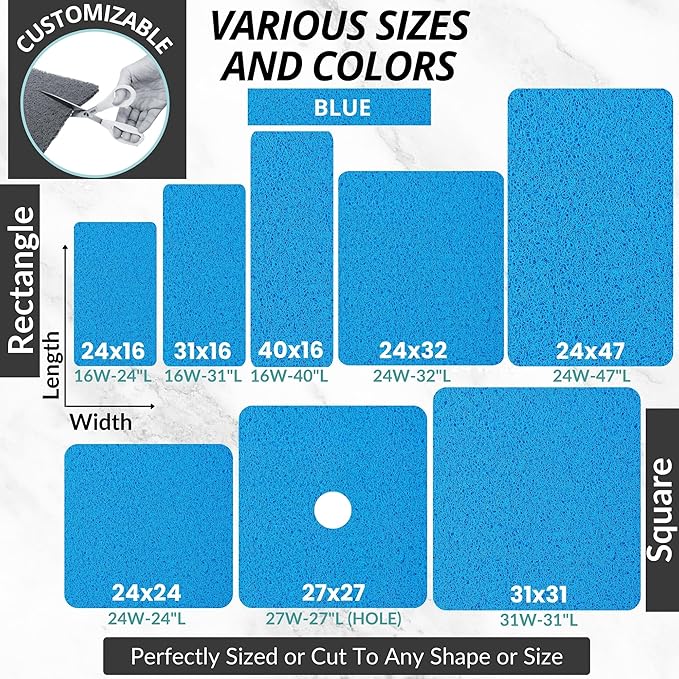 Enkosi Loofah Shower Mat Non-Slip - Anti-Slip Bath Mat for Inside Showers, Tub, Bathtub, Bathroom - Quick Dry PVC with Drain Holes - Cushioned Safety Grip - Secure for Kids and Elderly (Blue 24x24)