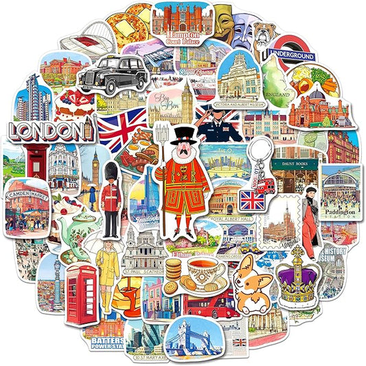 200 PCS London Stickers, British Travel Stickers for Laptop Water Bottle Scrapbook Journal, Vinyl London Travel Souvenirs Decals for Women Men Adults