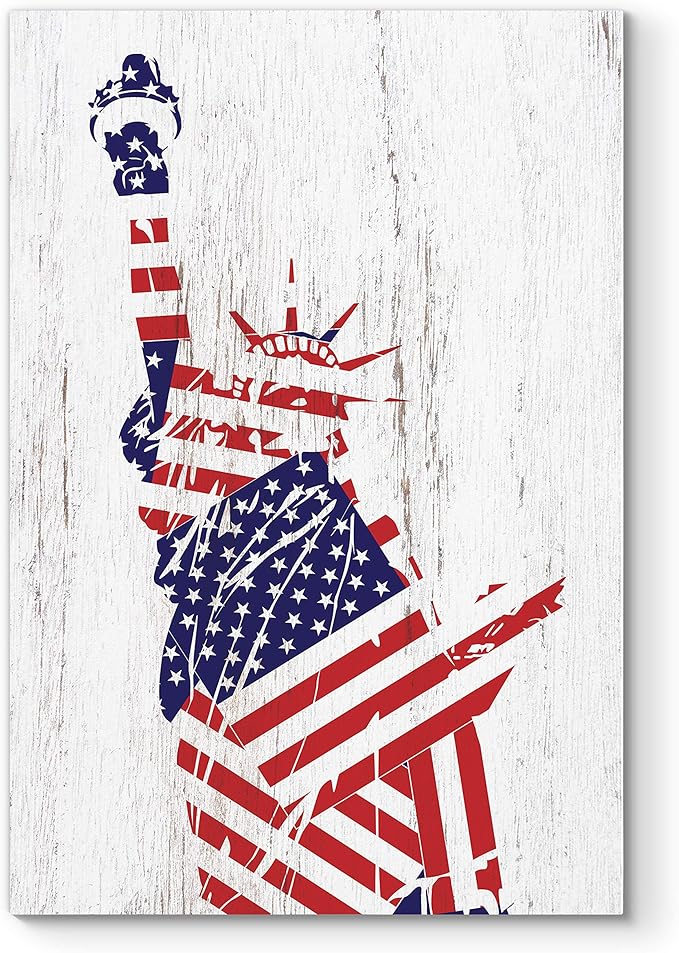 Renditions Gallery Canvas Patriotic Wall Art Paintings & Prints Flag Draped Liberty Statue Rustic Nationalistic Pride Canvas Wall Hanging Artwork for Bedroom Office Kitchen - 16"x20" LT25