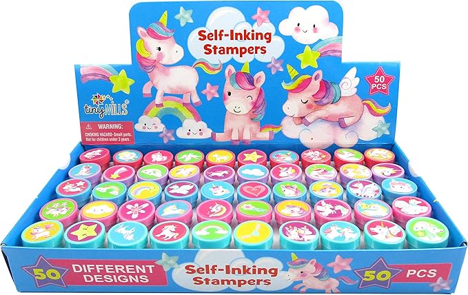 TINYMILLS 50 Pcs Unicorn Assorted Stampers for Kids Stocking Stuffer Party Favor Goodie Bag Prizes Classroom Rewards Pinata Filler Arts and Crafts for Kids Girls Birthday Party Favors