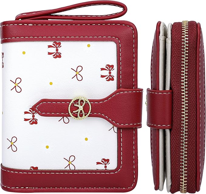 Womens Wallet Cute Small Wallets for Women Red Coquette Bow Women's Wallet Kawaii Card Wallets for Women Ladies Bow Stuff