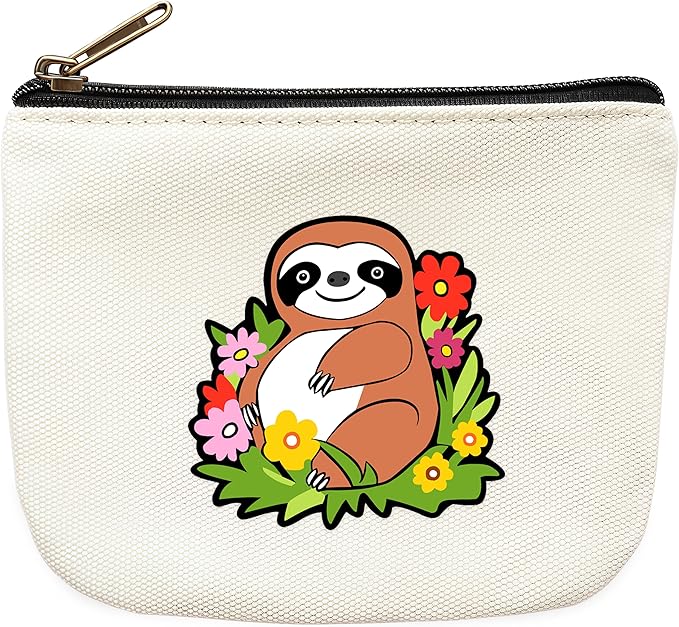 Sloth Coin Purse Pouch Bag Holder for Teens Girls Women Kids, Sloth Lovers Gifts Stuff Decor, Small Mini Purse Coin Card Key Headset Lipstick!