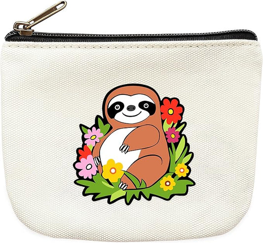 Sloth Coin Purse Pouch Bag Holder for Teens Girls Women Kids, Sloth Lovers Gifts Stuff Decor, Small Mini Purse Coin Card Key Headset Lipstick!