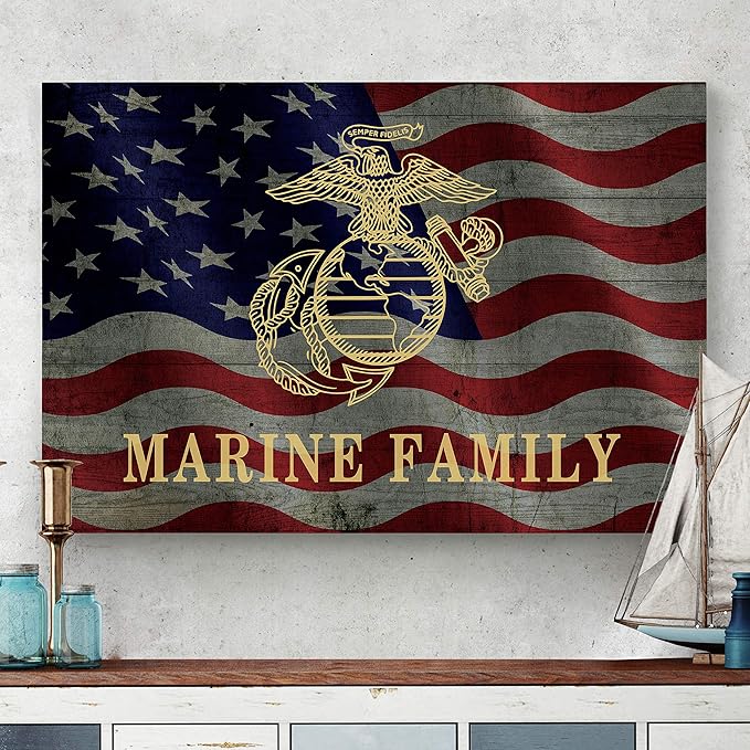 Renditions Gallery Canvas Patriotic Wall Art Modern Paintings & Prints Decorations American Marine Family Glam Loyal Military Wall Hanging for Bedroom Office Kitchen - 36"x48" LT25